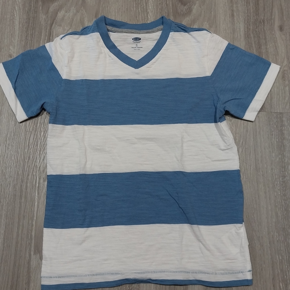 Old Navy New Without Tags Boys Blue And White Striped Short Sleeve Shirt Sz 8